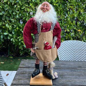 Large Artist Signed 2001 Workshop  SANTA with Tools and Teddy Bears Grace Kynoch